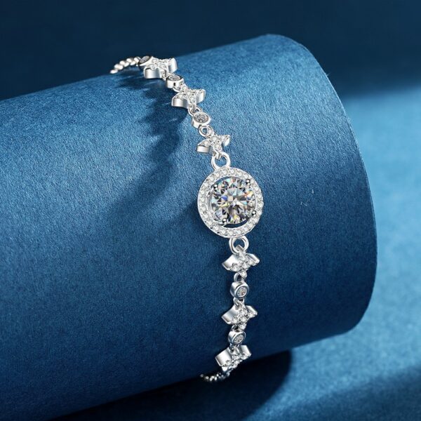 Sterling silver star and moon round carat moissanite bracelet - Image 3