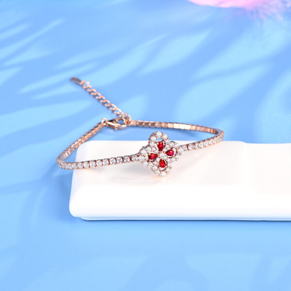 Sterling silver cultured ruby ​​and moissanite four-leaf clover bracelet - Image 3