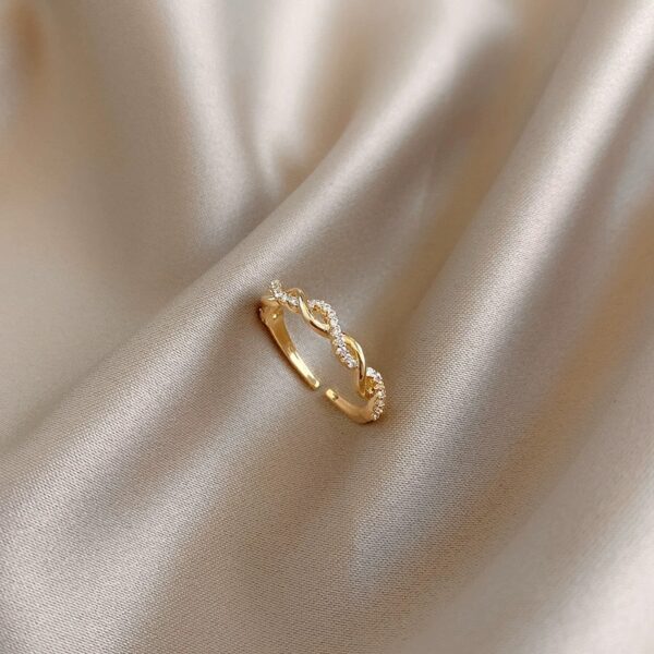 Sterling silver 14K gold-plated diamond twist adjustable ring - Image 5