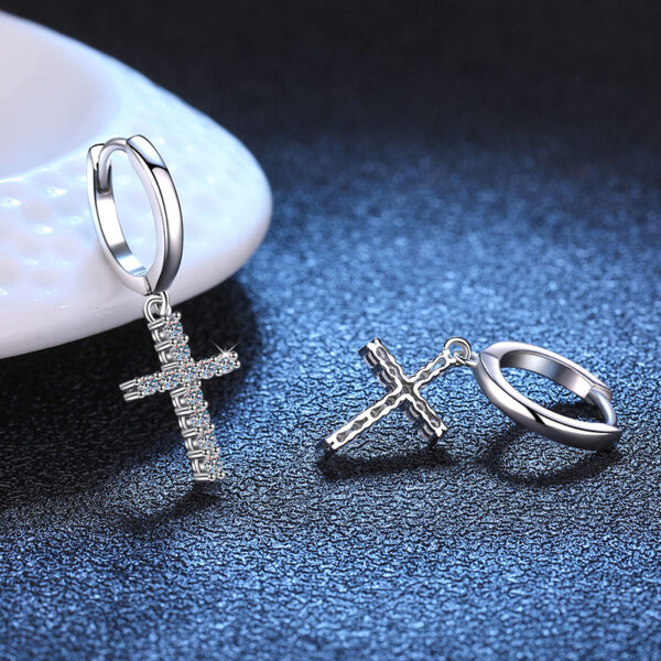 Sterling silver and diamond moissanite cross earrings - Image 2
