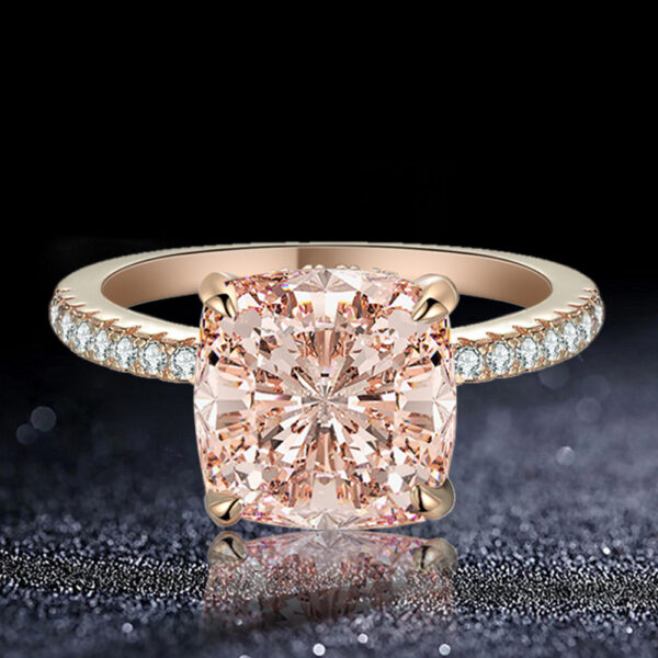 Sterling silver high carbon diamond 5 carat fat square Morgan pink diamond ring