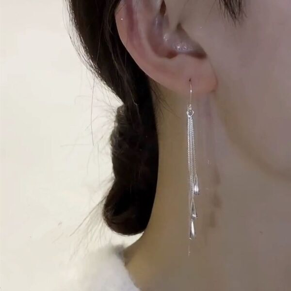 Sterling silver earrings, long ear hooks and tassel earrings - Image 2