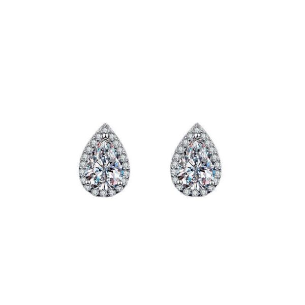 Sterling silver moissanite teardrop pear-shaped 50-point one-carat earrings