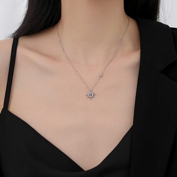 Sterling silver moissanite pendant tassel star moon hexagram clavicle necklace - Image 5