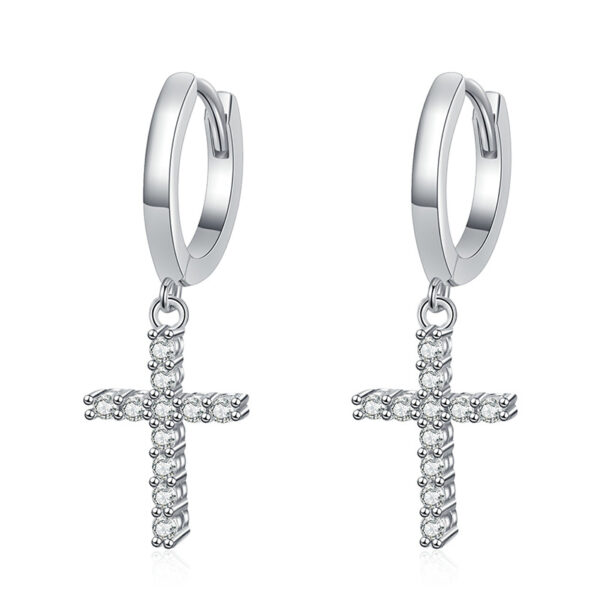Sterling silver and diamond moissanite cross earrings - Image 5