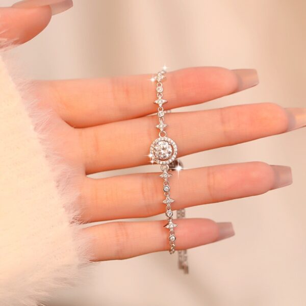 Sterling silver star and moon round carat moissanite bracelet