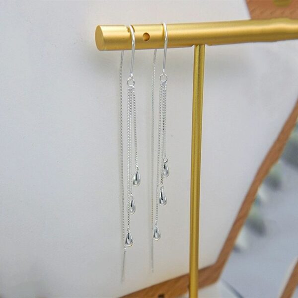 Sterling silver earrings, long ear hooks and tassel earrings - Image 3