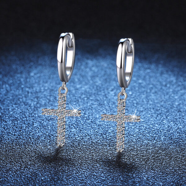 Sterling silver and diamond moissanite cross earrings