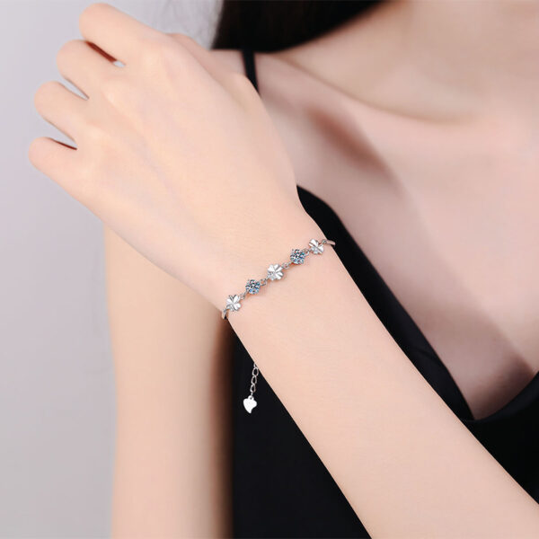 Sterling Silver 1 Carat Moissanite Lucky Four-Leaf Clover Bracelet - Image 5