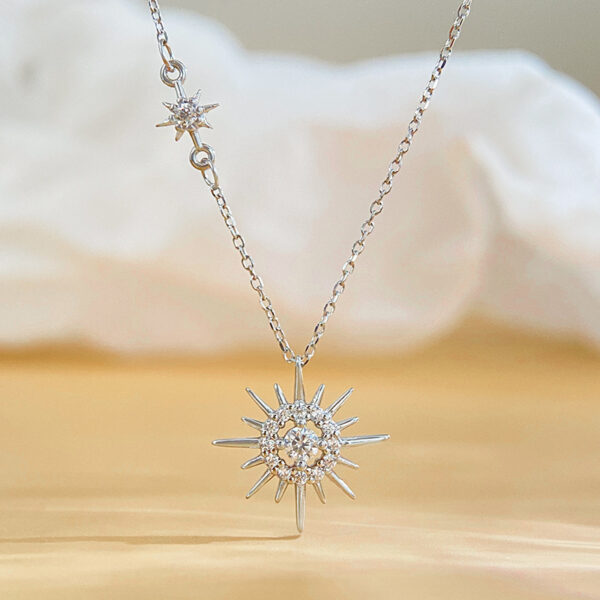 Sterling silver moissanite pendant tassel star moon hexagram clavicle necklace - Image 2