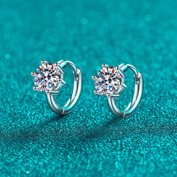 Sterling Silver Moissanite Six-Prong Hoop Earrings