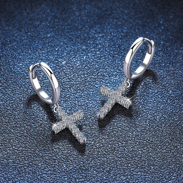 Sterling silver and diamond moissanite cross earrings - Image 3