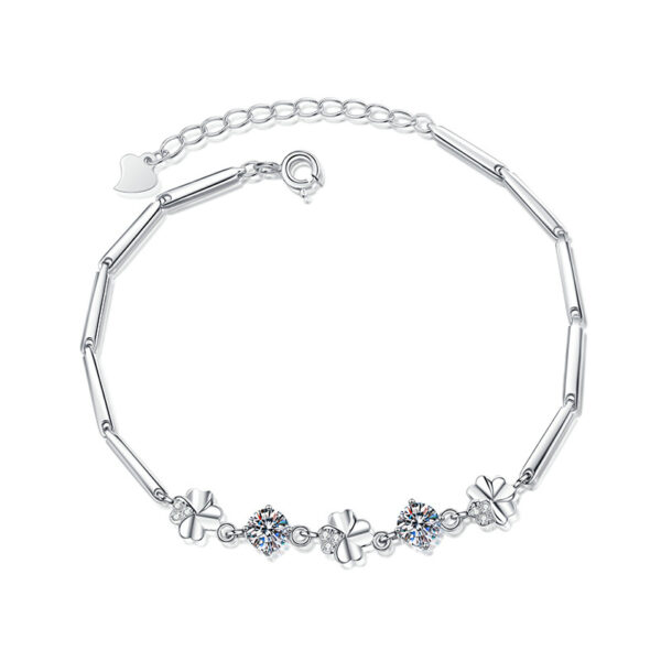 Sterling Silver 1 Carat Moissanite Lucky Four-Leaf Clover Bracelet - Image 6