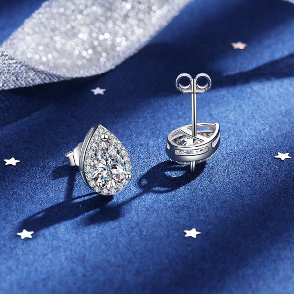 Sterling silver moissanite teardrop pear-shaped 50-point one-carat earrings - Image 2