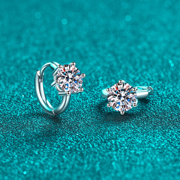 Sterling Silver Moissanite Six-Prong Hoop Earrings - Image 4