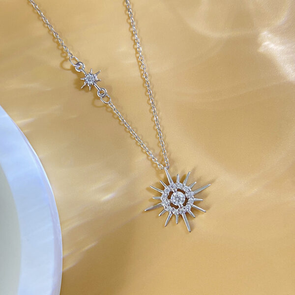 Sterling silver moissanite pendant tassel star moon hexagram clavicle necklace - Image 3
