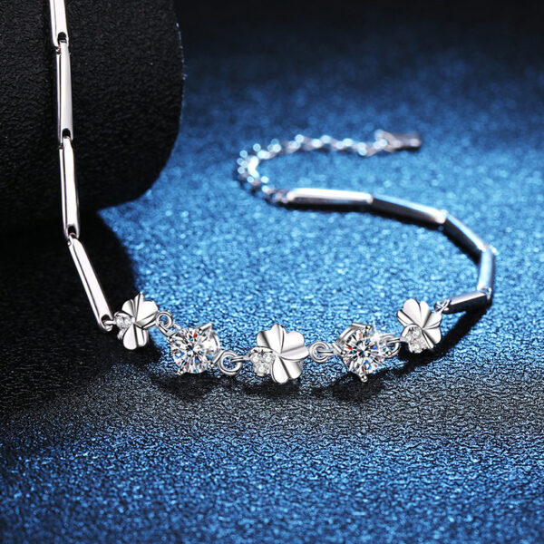 Sterling Silver 1 Carat Moissanite Lucky Four-Leaf Clover Bracelet - Image 3