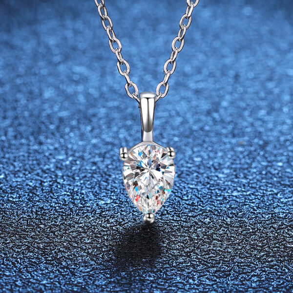 Sterling silver shaped teardrop moissanite pendant 1 carat D-color moissanite necklace - Image 2